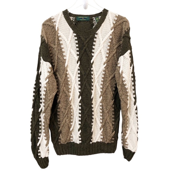 Vintage | Hand Knit Long Sleeve Cable Crewneck Sweater Large - Picture 1 of 10